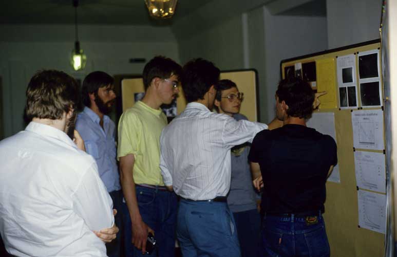 The poster session, from left to right Peter Wright (back), Ulrich Sperberg, Thomas Rattei, ??, Dieter Heinlein and Stefan Ströbele (credit Axel Haas).