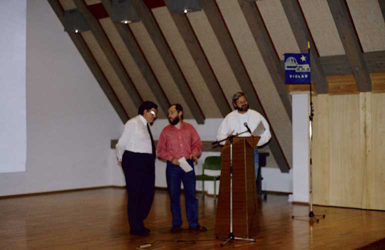 At the end of the 1990 IMC, Martin Mayer, Jürgen Rendtel and Hans-Georg Schmidt (credit Casper ter Kuile).