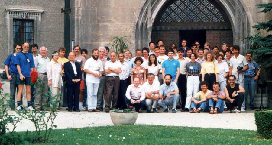 The 1992 group photo, seated from l.to.r. Marc Gyssens, Georg Horvath, Gabor Süle, Detlef Koschny, Ralf Koschack and André Knöfel. Standing from l.to r. Siegfried Stapf, Casper ter Kuile, Peter Spanyi, Colin Keay, Mrs Hasegawa, Stefan Ströbele, Ichiro Hasegawa, Werner Hasubick, S.A.Metcheff, Jürgen Rendtel, Oleg Bel'kovich, J.Borovicka, Pulach Babadzhanov, Subhon Ibadov, Bob Hawkes, V.Padevet, Anna Levina, M.Simek, Andrey Grischeniuk, Eva Bujorova, J.Watanabe, Trond Erik Hillestad, Masahiro Koseki, Bernhard Koch, Malcolm Currie, L.Porozhanova, Petr Pravec, L.Gyarmati, Peter Zimnikoval, Istvan Tepliczky, K.Junghans, D.P.Mironov, Duncan Olson Steel, Thorsten Hansen, Ina Rendtel, Rainer Arlt, Gabi Koschny, Ulrich Sperberg, H.Bechteler, Vladimir Znojil, Daniel Ocenas, Paul Roggemans, Jan Hollan, Valentin Velkov and Yuri Obrubov (credit Peter Zimnokoval).