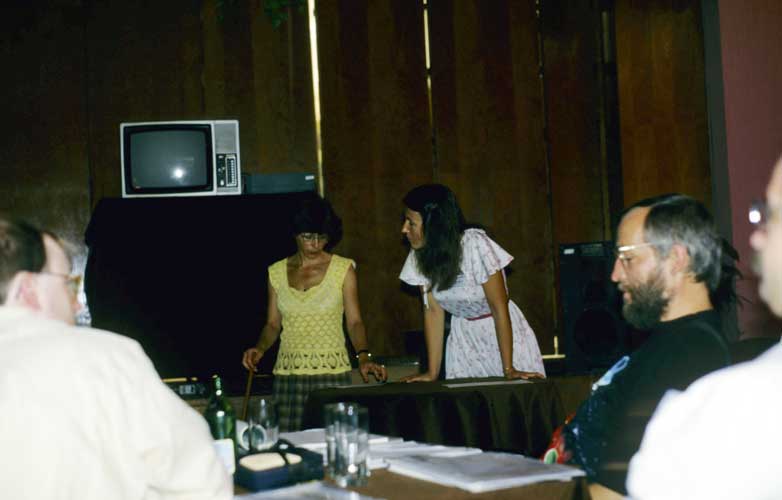 Marc Gyssens at left and Jürgen Rendtel at right during a lecture (credit Axel Haas).