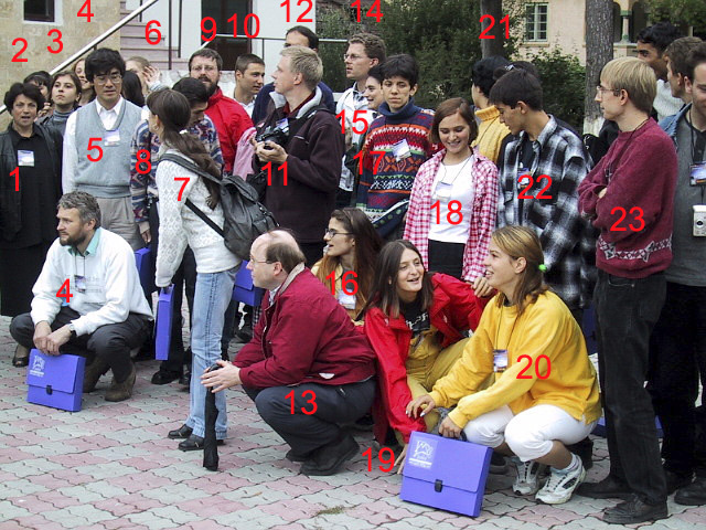 Trying to get the group photo: from l.to r. 1.Maria Giusca (RO), 2.?, 3.Monica Marcu (RO), 4.Cristina Tinta Vass (RO), 5.Nagatoshi Nogami (JAP), 6.Elena Sorescu (RO), 7.Lina Hristova Rashkova (BG), 8.Mohammad Odeh (JOR), 9.Georg Dittié (D), 10.Codrin Mardare (RO), 11.Mirko Nitschke (D), 12.Marc de Lignie (NL), 13.Marc Gyssens (B), 14.Sirko Molau (D), 15.Petra Rendtel (D), 16.Catalina Soloveanu (RO), 17.Irena Zivkovic (YU), 18.Elena Sarbinska (BG), 19.Katya Koleva (BG), 20.Mariya Krumova (BG), 21.Ivelina Momtcheva (BG), 22.Dobri Dobrev (BG) and 23.Rainer Arlt (D) (credit Casper ter Kuile).