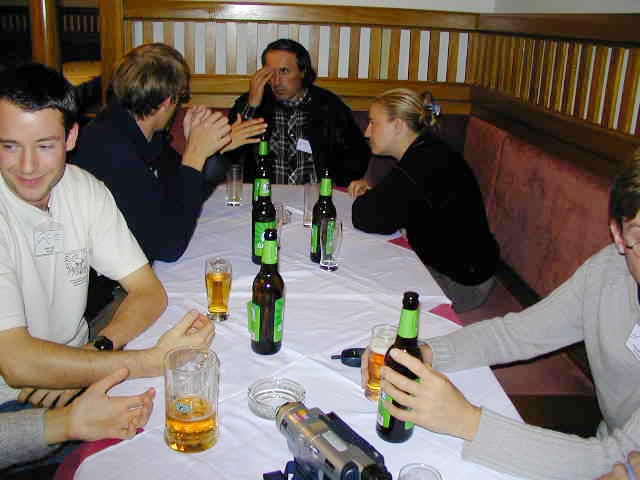 Another look at the tables full of Lasko beer bottles, in front Javor Kac, in the background Korado Korlevic and Ana Bedalov (credit Javor Kac).
