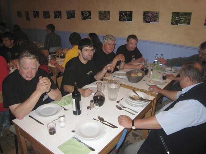 The closing dinner, left side of the table Geoffrey Grayer, Juraj Toth, Daniel Ocenas and Stanislav Kaniansky. Right side, Teodor Pinter, someone hidden and Stefan Gajdos (credit Casper ter Kuile).