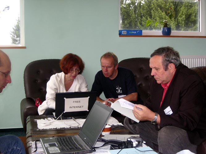 Saturday morning coffee break: the internet connection of the IMC. From l.to r. Pavol Koten, Galina Ryabova, Pavol Zigo and Ireneusz Wlodarczyk (credit Casper ter Kuile).