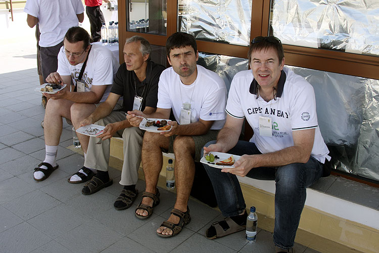 Friday noon lunch on the terrace of the Astra Library. From left to right Matej Korec; Leonard Kornos, Juraj Toth and Bernd Brinkmann (credit Bernd Brinkmann).