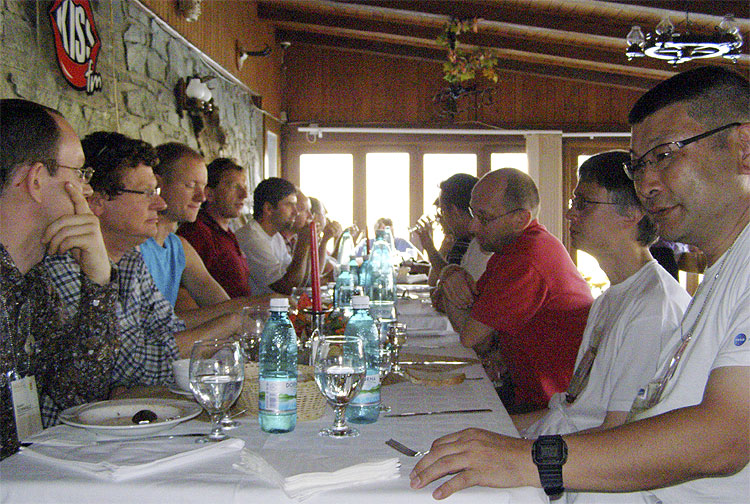 The Saturday afternoon excursion lunch at Balea Lake. From left to right: Sergei Schmalz, Detlef Koschny, Lukas Shrbeny, Pavel Spurny, Pavel Koten, David Asher and Yasuhiro Tonomura (credit Adriana Nicolae).
