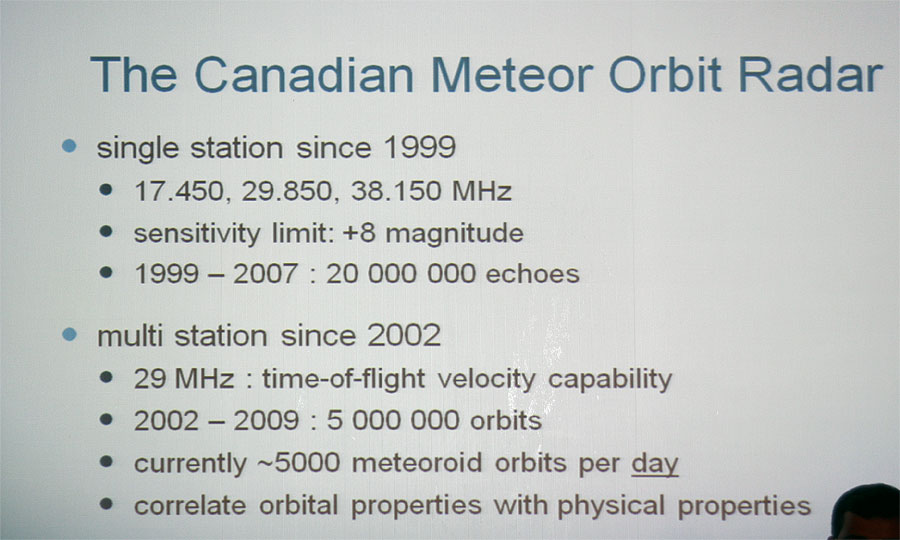 Robert Weryk: 'The Canadian Meteor Orbit Radar (CMOR) : System Overview and Recent Work' (credit Bernd Klemt).