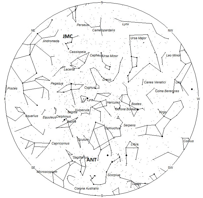 Radiant Positions at 0100 Local Summer Time