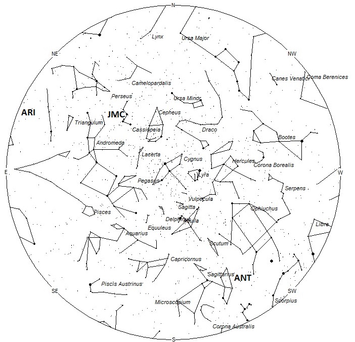 Radiant Positions at 0400 Local Summer Time
