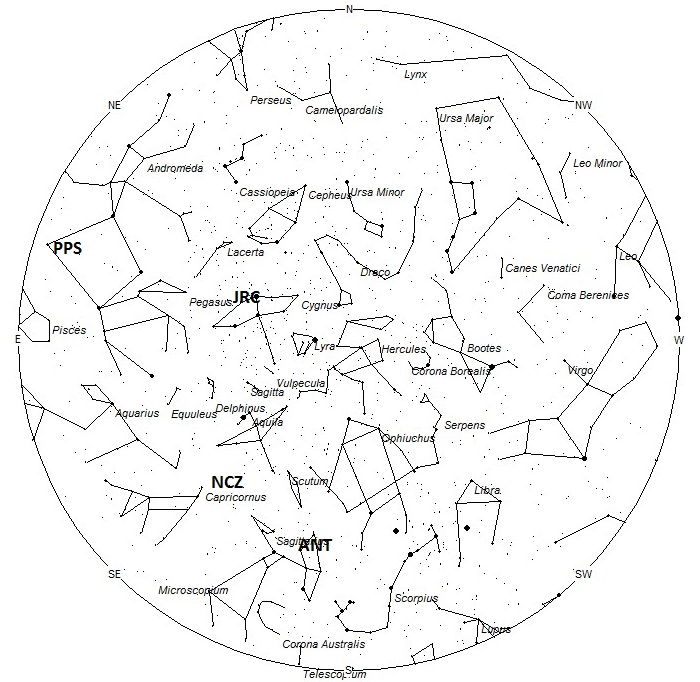 Radiant Positions at 0100 Local Summer Time