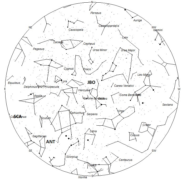 Radiant Positions at 2200 Local Summer Time