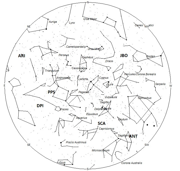 Radiant Positions at 0400 Local Summer Saving Time