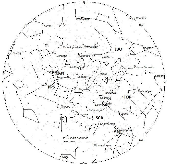 Radiant Positions at 0400 Local Summer Time