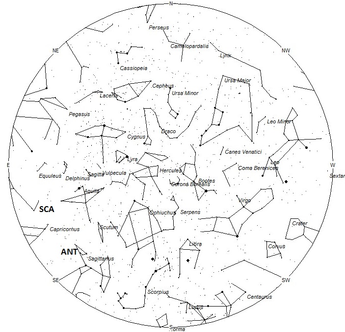 Radiant Positions at 2200 Local Summer Time