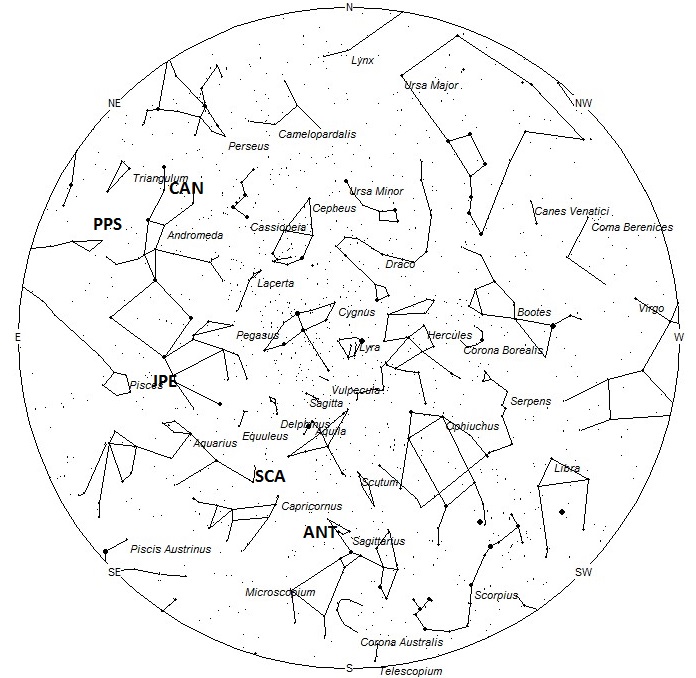 Radiant Positions at 0100 Local Summer Time