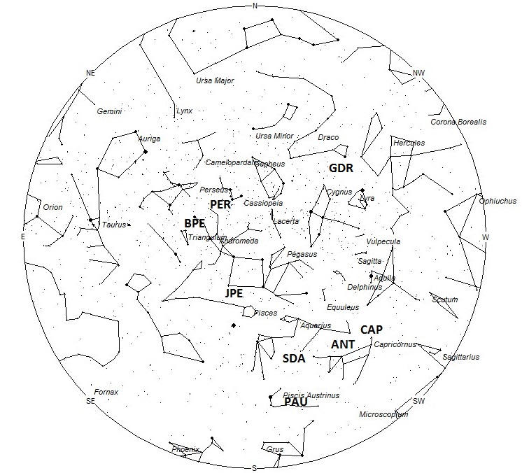 Radiant Positions at 0400 Local Summer Time