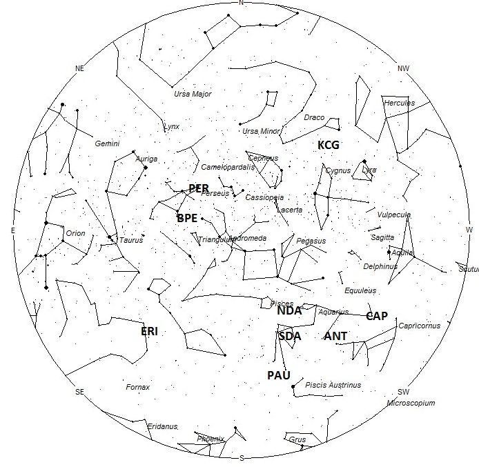 Radiant Positions at 0400 Local Summer Time
