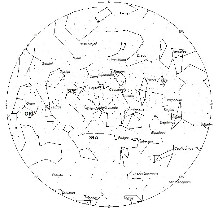 Radiant Positions at 0100 Local Summer Time