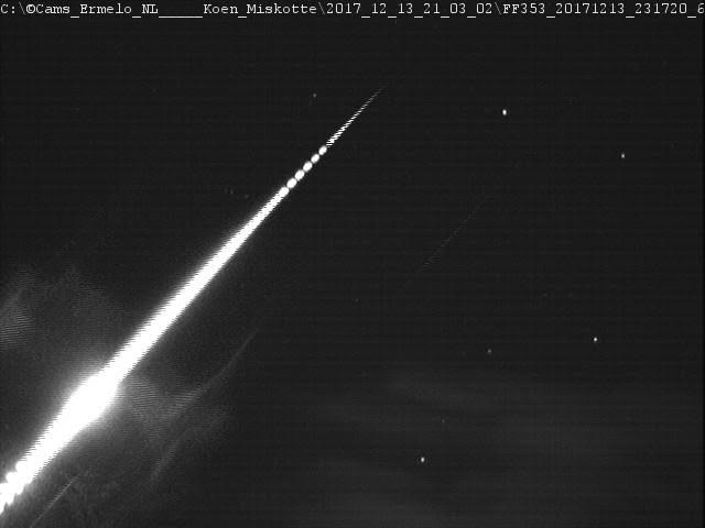 Bright Geminid fireball captures with Engelo CAMS camera by Koen Miskotte. Credit: CAMS, Koen Miskotte