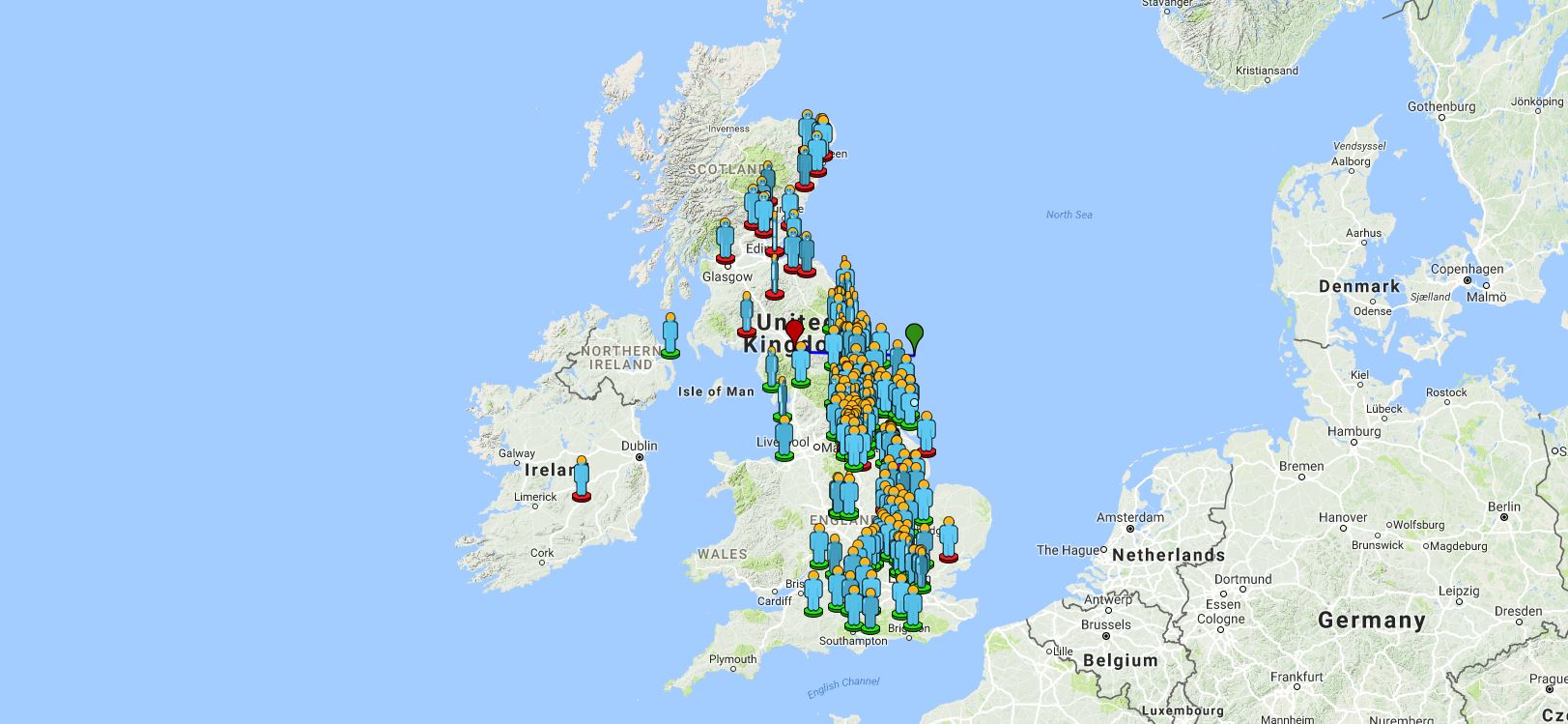 Map of the witness and trajectory of the December 31, ~17h 35min UT fireball over Great-Britain. Credit: IMO/AMS