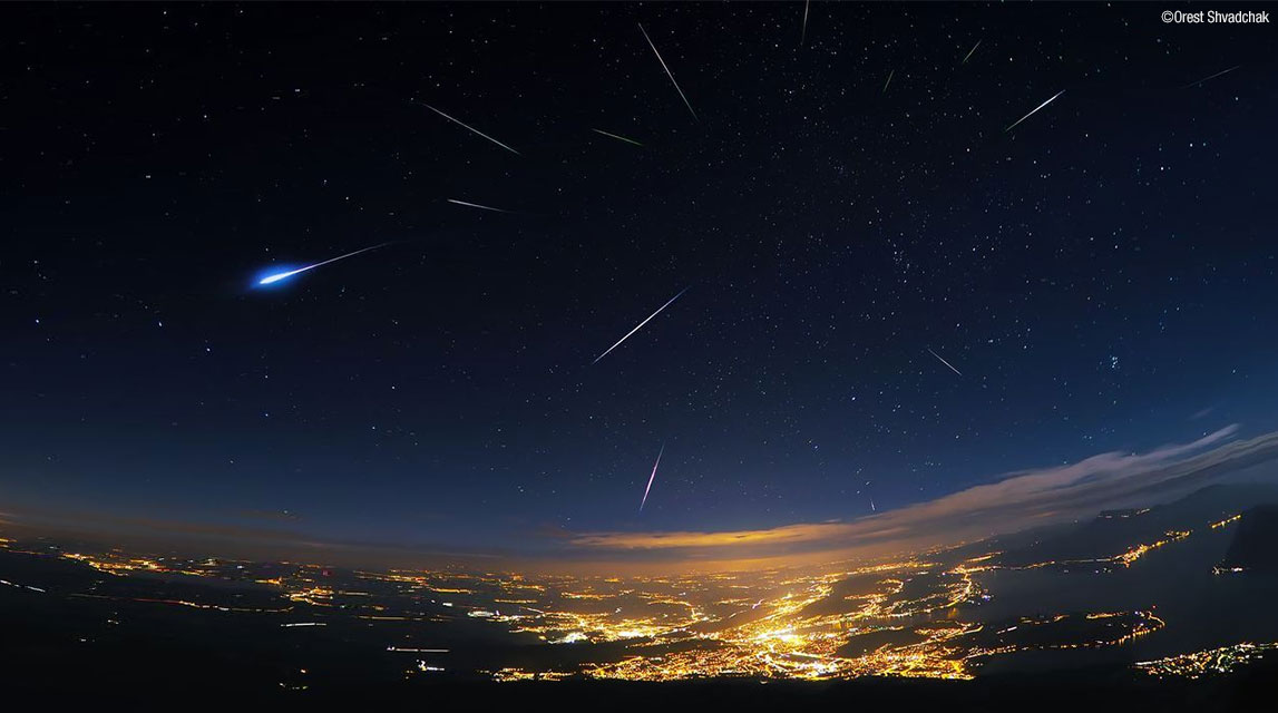 Meteors over Luzern, Switzerland – June 25, 2018 &copyright; Orest Shvadchak (Olympus Corp. E-M10 Mark III, 8mm, 1s, f/1.8, ISO1600)
