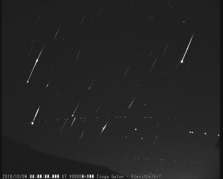 Stacked picture of 2018 Draconids as recorded by Tioga Gulon from his station of Fléville (Eastern France). Credit: Tioga Gulon