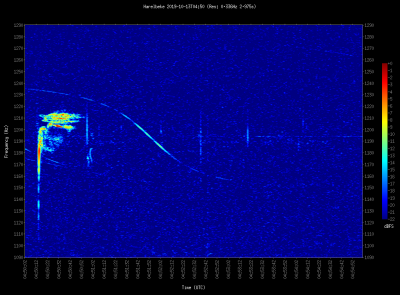 Spectrogram received with the BRAMS station in Harelbeke.