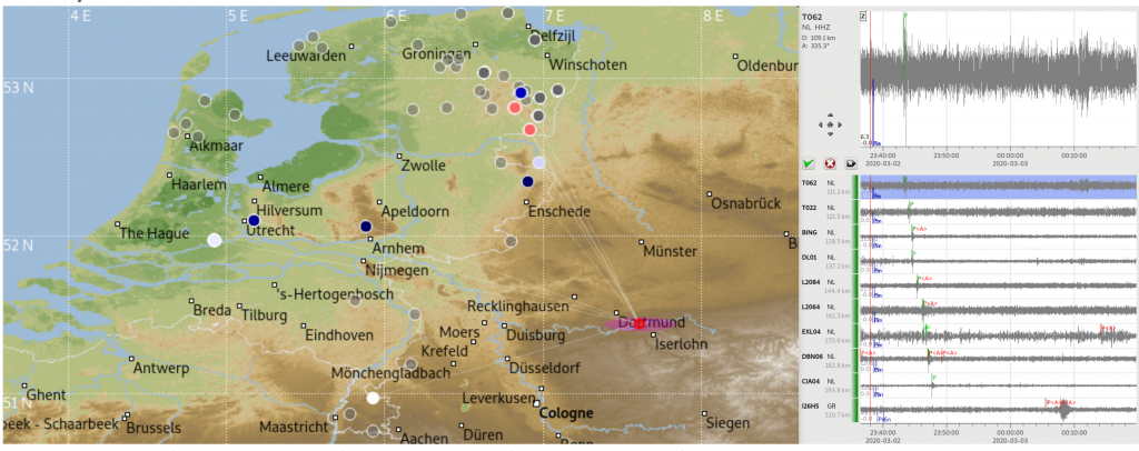 Signals of the fireball received with the stations of the Netherlands Seismic and Acoustic Network