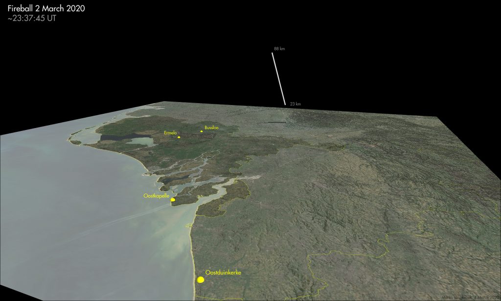 Trajectory of the fireball. Image Credit: Marco Langbroek