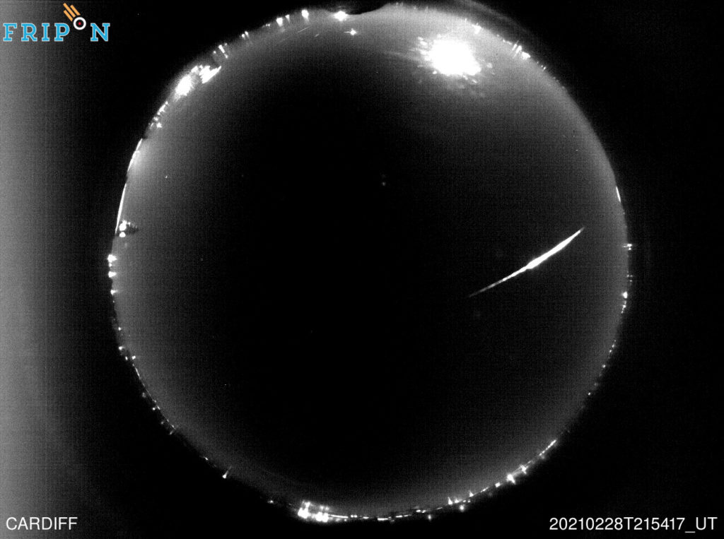 February 27, 2021, 21h 54min UT fireball captured from Cardiff with Fripon camera. Credit: Fripon/Vigie-Ciel