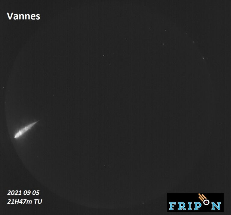 Figure 2- September 5, 2021, 21h47 UT fireball captured by FRIPON station in Vannes (Brittany, France). Credit: Fripon/Vigie-Ciel
