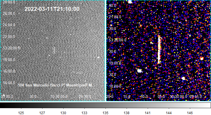 Figure 1- 2022 EB5 captured by paolo Bacci team xx minutes before it entered the atmosphere, when it was only 12 300 km form Earth. Credit: Paolo Bacci