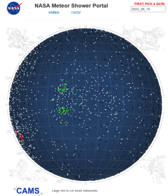 Figure 1d: Meteor radiants of meteor recorded by CAMS network on Aug. 18, 2022. Credit: Nasa/CAMS/Peter Jenniskens