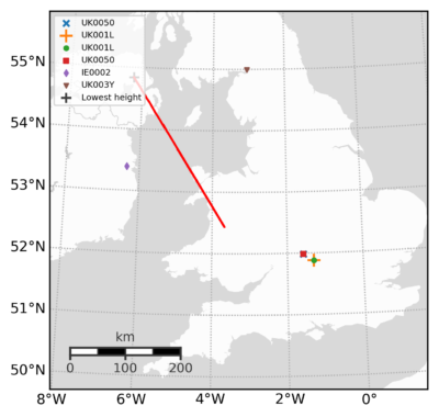 Figure 3- Trajectroy of the September 14, 2022, 20h 59min UT fireball over UK calculated by UKMon from video recordings. Credit: UKMon