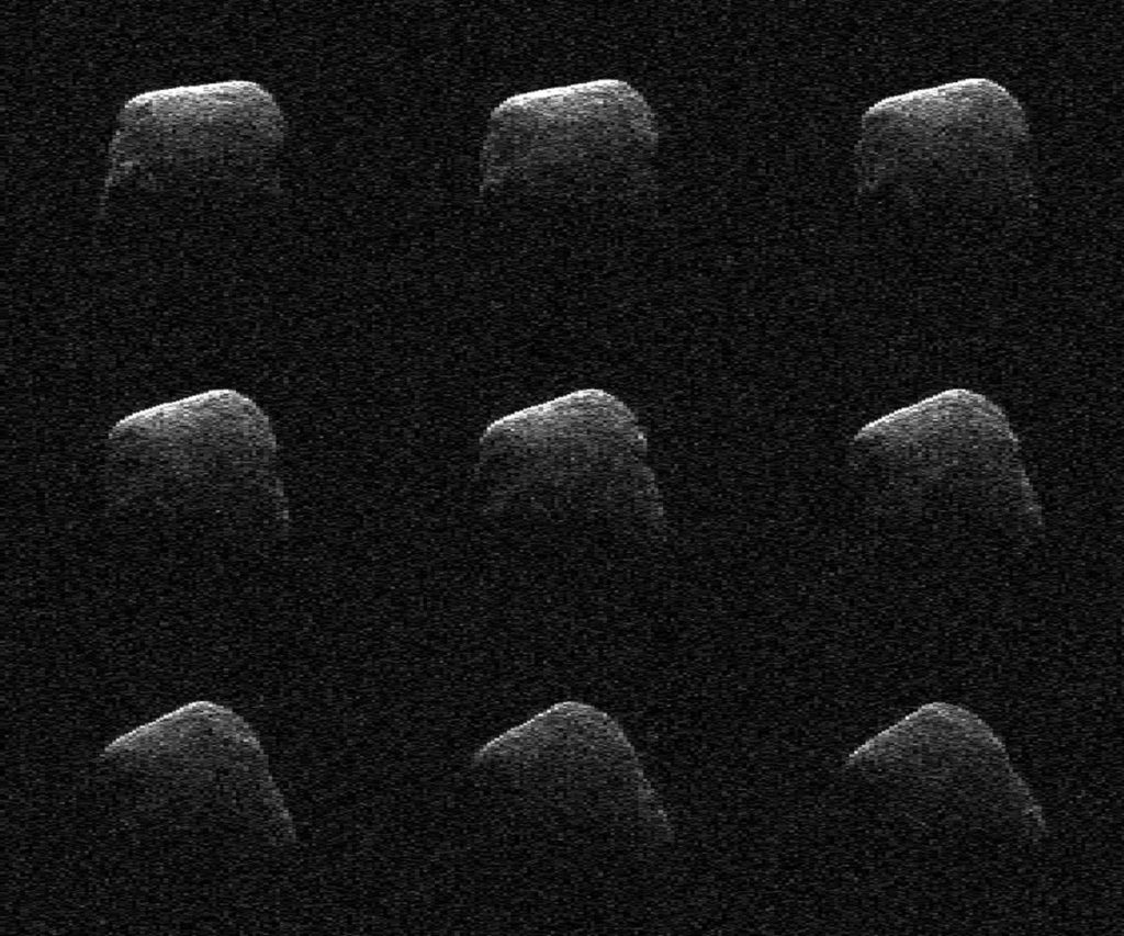 Figure 1- Radar images of cometary fragment P/2016 BA14 (Pan-STARRS) during its very close approach on Mars 23, 2016. The nucleus, captured by NASA Deep Space Network, in Goldstone (California) was 3,6 millions of kilometers from the Earth. Credit: NASA/JPL-Caltech/GSSR