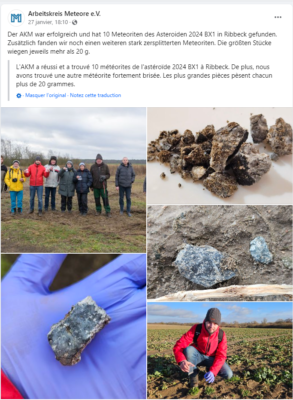 Figure 1b- 2024 BX1 meteorite recovery posted on Facebook.