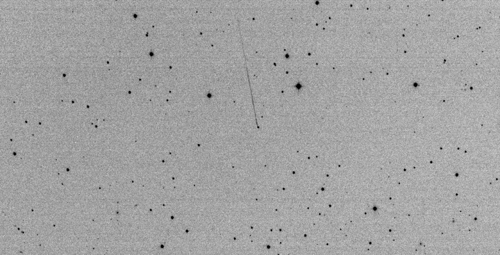 Figure 1- This is the last image of 2024 BX1 as an asteroid. It was pictured during 20 seconds on january 21st, 00h25min UT, while it was entering the Earth shadow. It would appear 7 minutes later above Germany, but as a bright fireball! Credit: Luca Buzzi and Gianni Galli