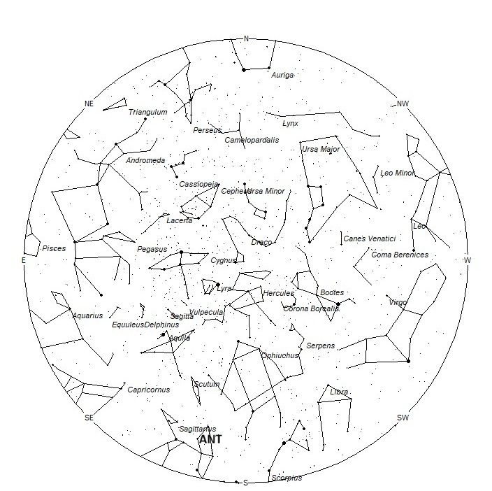 Radiant Positions at 01:00 LST
