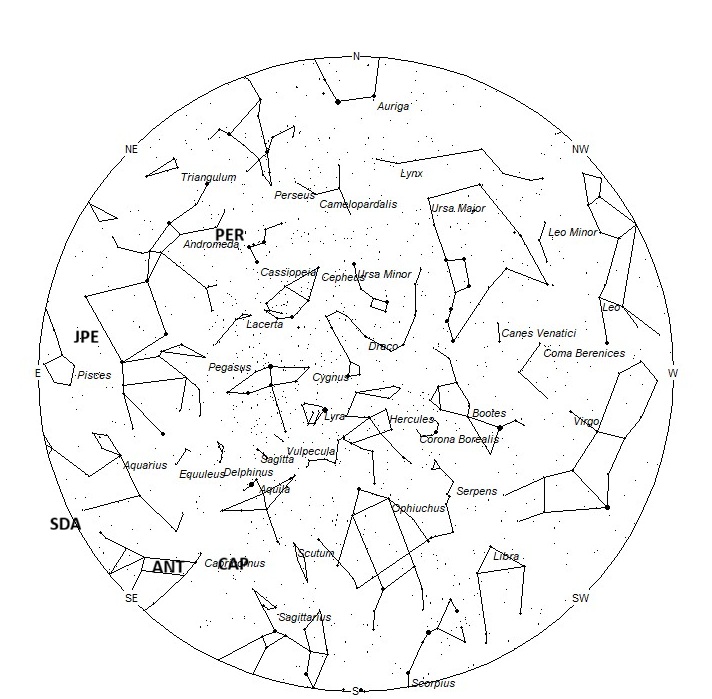 Radiant Positions at 23:00 LST